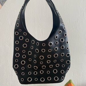 Stylish Black silver Grommet-Embellished studded Women's Bag small purse